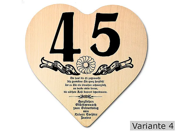 Opa Geschenk günstig Kaufen-Herz Holzschild mit Wunschtext Geschenk zum 45. Geburtstag. Herz Holzschild mit Wunschtext Geschenk zum 45. Geburtstag <![CDATA[Geschenk zum 45. Geburtstag: Holzschild in der Größe 18x18x1 cm. Als Material werden europäische Laubhölzer eingesetzt. Die