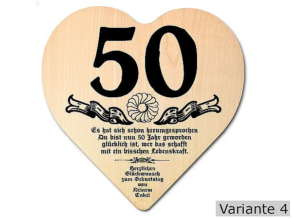 HERZ mit günstig Kaufen-Herz Holzschild mit Wunschtext Geschenk zum 50. Geburtstag. Herz Holzschild mit Wunschtext Geschenk zum 50. Geburtstag <![CDATA[Geschenk zum 50. Geburtstag: Holzschild in der Größe 18 x 18 x 1 cm. Als Material werden europäische Laubhölzer eingesetzt.