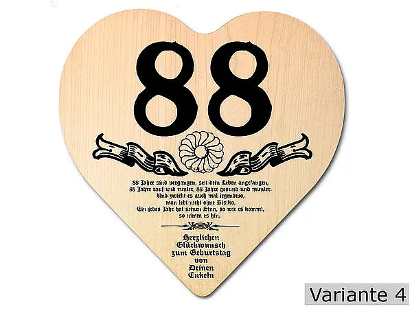 Opa Geschenk günstig Kaufen-Herz Holzschild mit Wunschtext Geschenk zum 88. Geburtstag. Herz Holzschild mit Wunschtext Geschenk zum 88. Geburtstag <![CDATA[Geschenk zum 88. Geburtstag: Holzschild in der Größe 18x18x1 cm. Als Material werden europäische Laubhölzer eingesetzt. Die