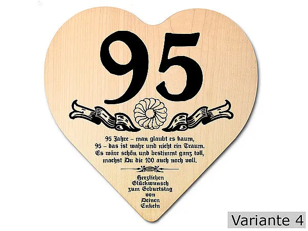 Opa Geschenk günstig Kaufen-Herz Holzschild mit Wunschtext Geschenk zum 95. Geburtstag. Herz Holzschild mit Wunschtext Geschenk zum 95. Geburtstag <![CDATA[Geschenk zum 95. Geburtstag: Holzschild in der Größe 18x18x1 cm. Als Material werden europäische Laubhölzer eingesetzt. Die