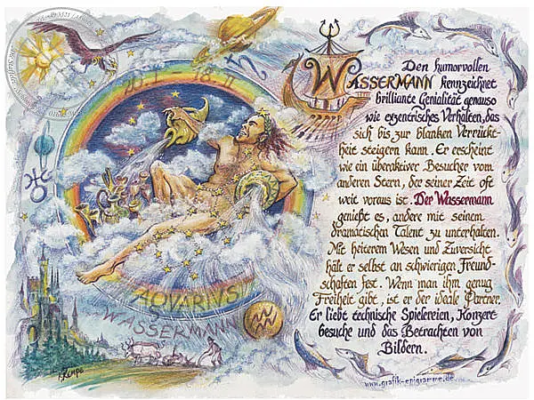 Sternbild Wassermann auf Antikpapier im A4-Format