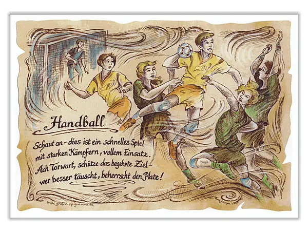 Sportbild Handball auf Antikpapier im A4-Format