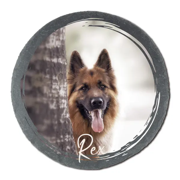 Rund Foto günstig Kaufen-Runde Schiefertafel mit Hundefoto und Name. Runde Schiefertafel mit Hundefoto und Name <![CDATA[Runde Schiefertafel mit Hundefoto und Name   Entdecken Sie unser einzigartiges Schieferschild mit Hundefoto und personalisierbarem Namen! Dieses wundersch