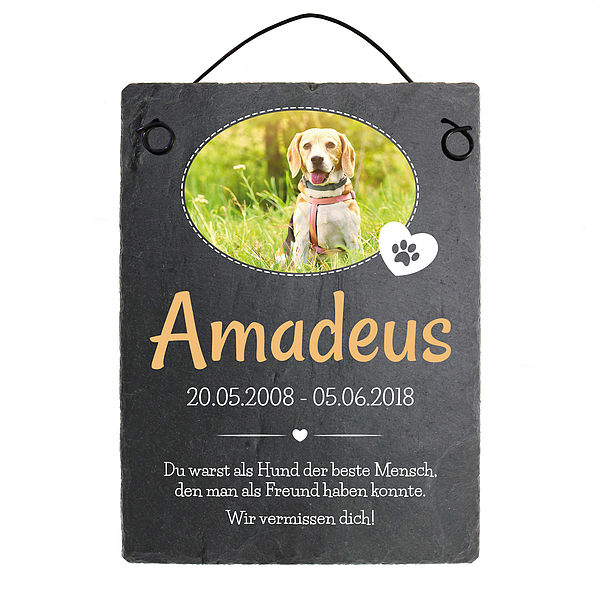 Schiefer Gedenkplatte für Hunde zum Andenken mit Foto 150 x 200 mm