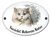 Emaille Türschild mit Katze